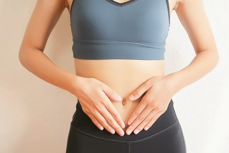 女性がお腹に手を当てている様子