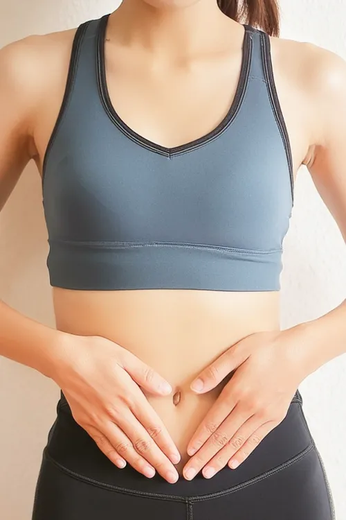 女性がお腹に手を当てている様子